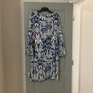 MSK Women 2X Denim & Ivory w/ IKAT Patterned Dress (NWT)